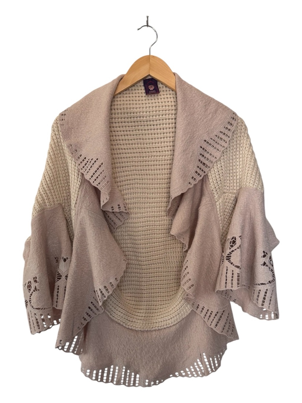 Mischa Barton Mischa Signature Knit Jacket Pink Heart Embroidered Cardigan S